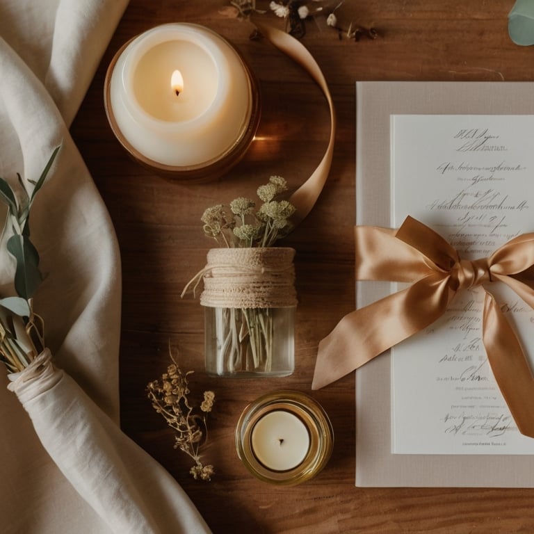 a wedding invitation with a candle and a candle