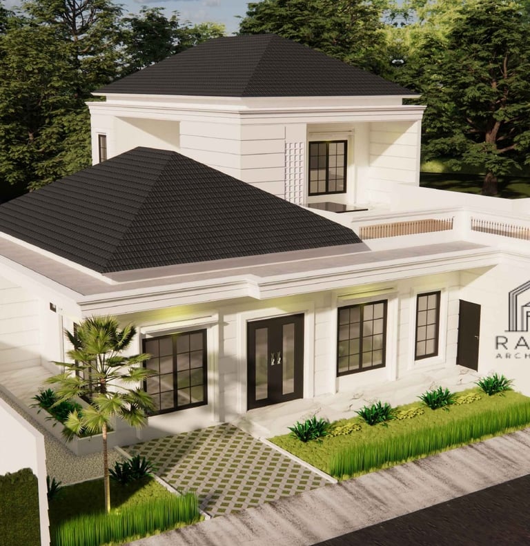 Desain rumah bergaya modern tropis, eksterior karya Raga Architect untuk klien Mr. Rafif, Depok