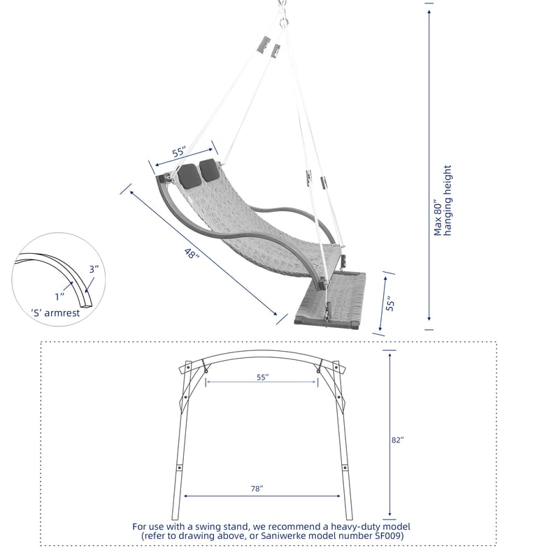 Saniwerke luxe recline duo rope swing size