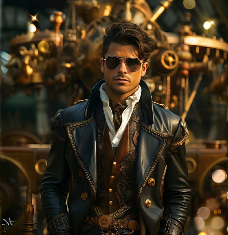 handsome sunglasses gold leather steampunk