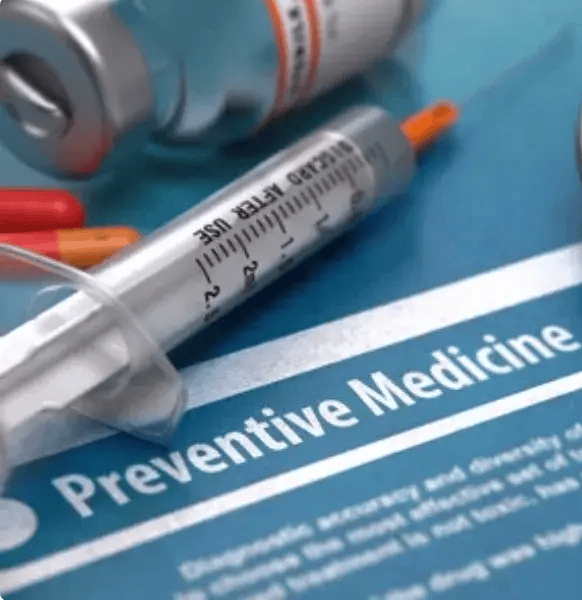 image of peptide syringe, text 'preventative medicine'