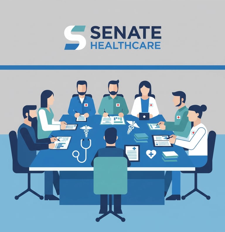 Healthcare team meeting discussing specialized patient care protocols