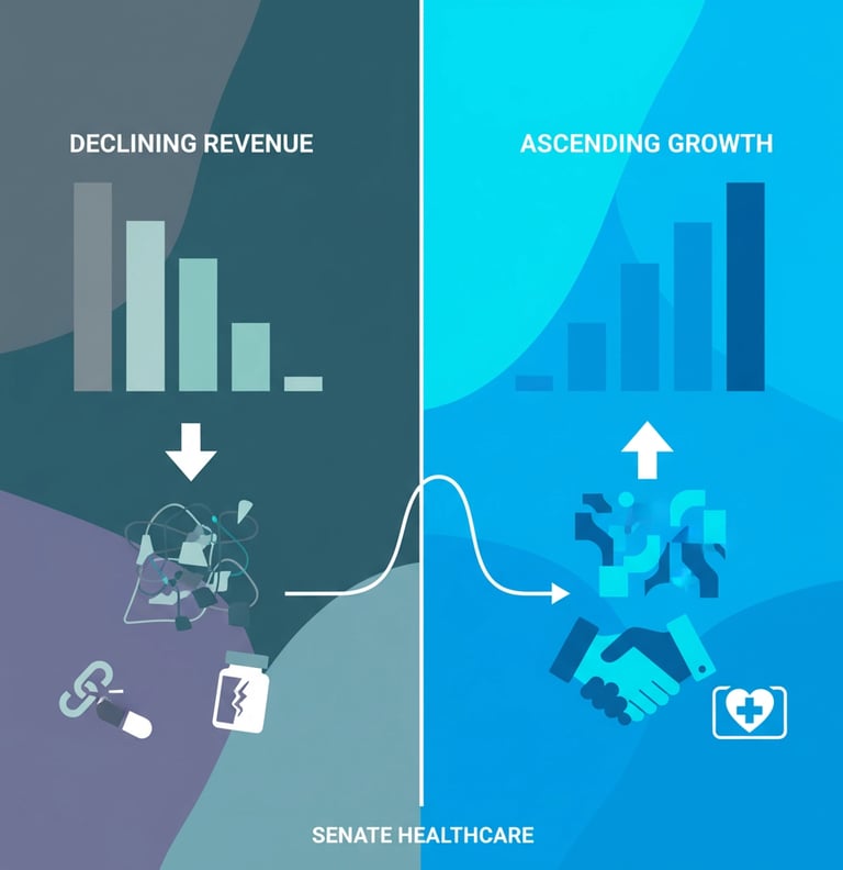 Comparative chart showing revenue trends between defensive and partnership growth strategies over 