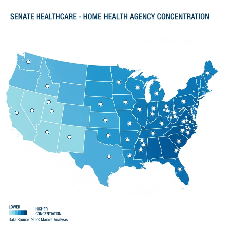 Map showing states with the highest concentration of home health agencies potentially affected by th
