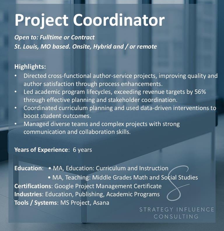 Project Coordinator for hire