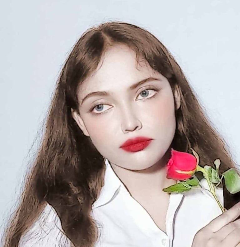 Editorial portrait of writer Noor Arin holding a rose