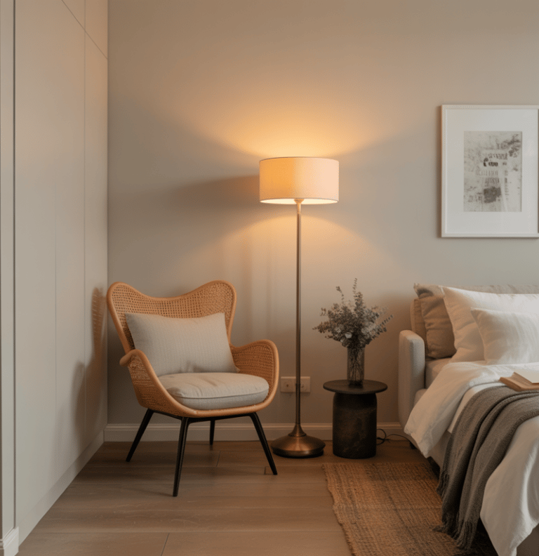 This one bedroom ADU interior features a calm reading nook set along a quiet wall, creating a clear 