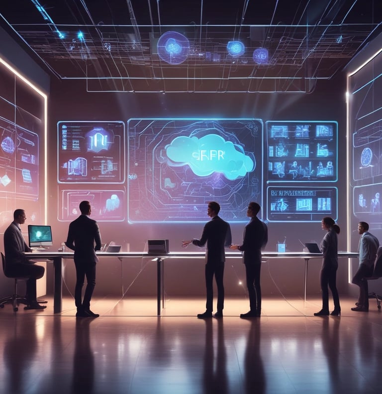 A modern office environment showcasing technology solutions.