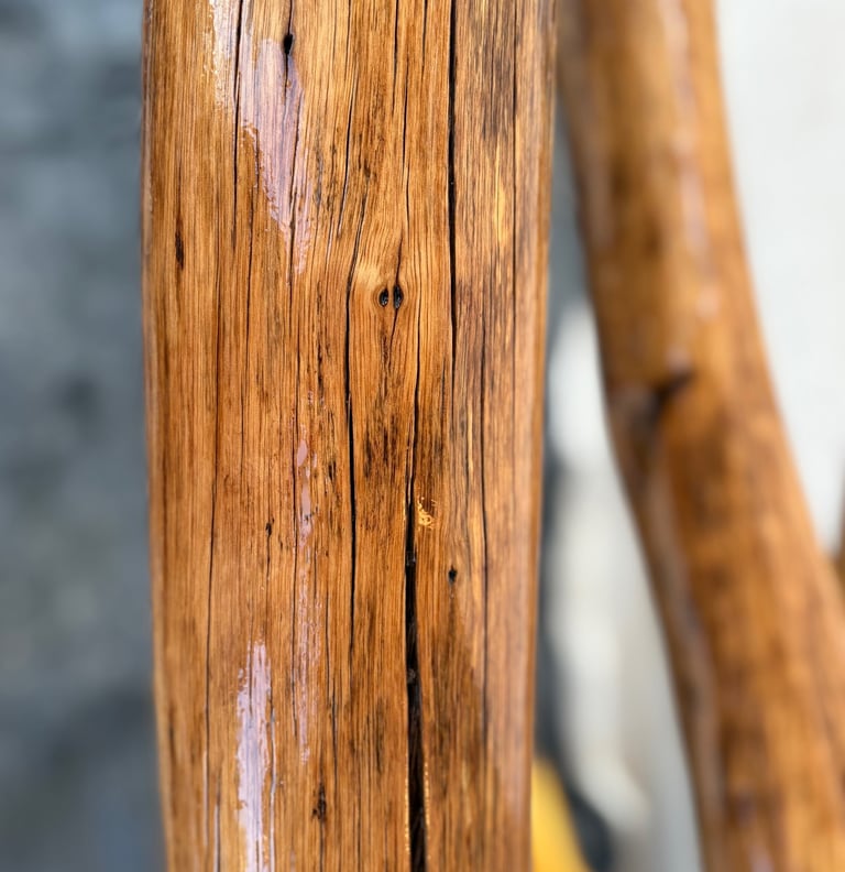 Reclaimed eucalyptus for custom wood railing for natural pool -Mortise & tenon, chemical free sealer