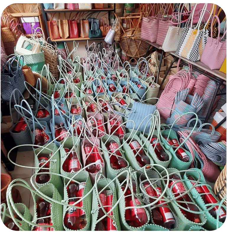 Craftvitas Indonesia wholesale production of handmade woven plastic bags ready for large-scale orders.