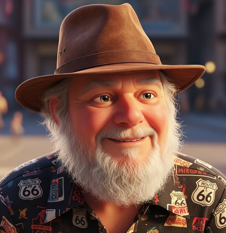Smiling Bubba Bohacks animation image with a white beard wearing a brown fedora.