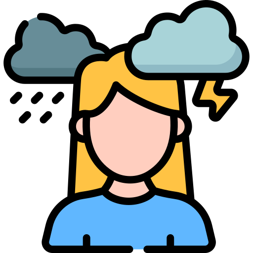 person with rain cloud and thunder above them