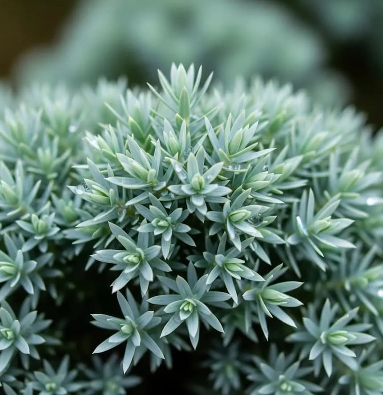 detalle de juniperus blue star color de plata en el jardín