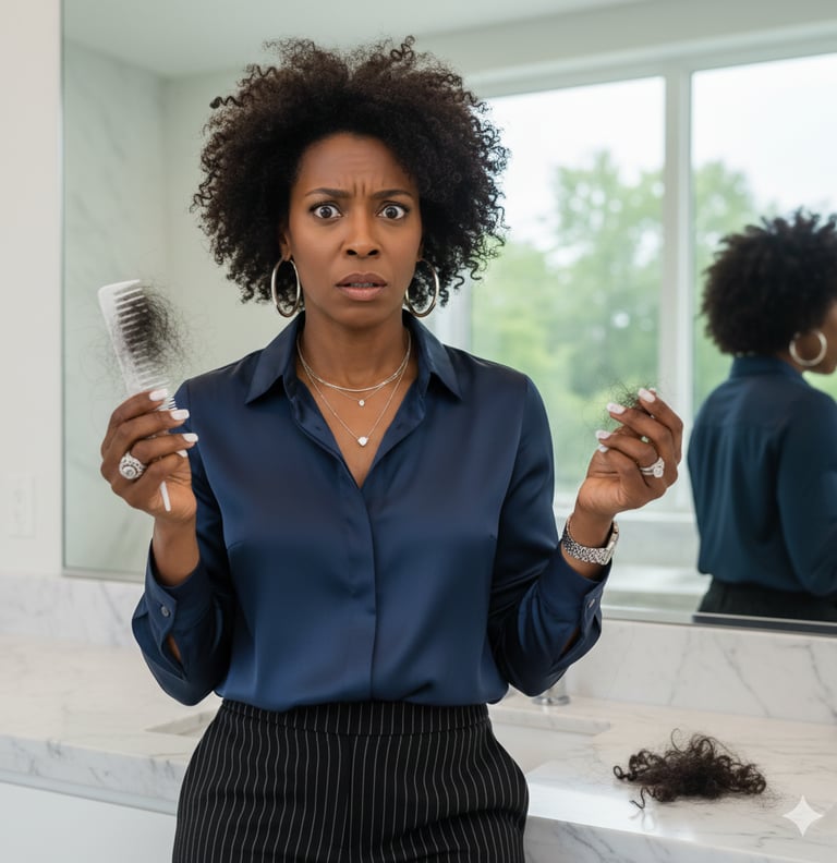 a black lady loosing her hair 