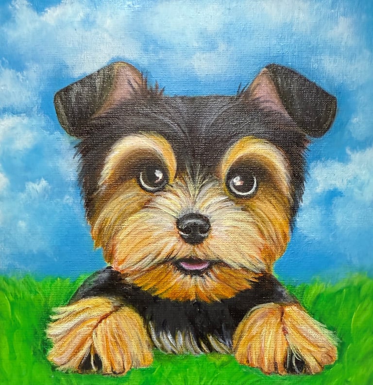 Baby Yorkie Painting by Margaret Lukasik