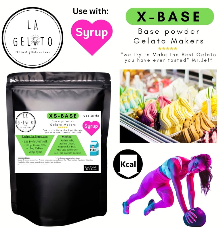 X-Gelato Syrup, Low Sugar, Low Fat, High protein anf vitamin Gelato Powder to use with Syrup
