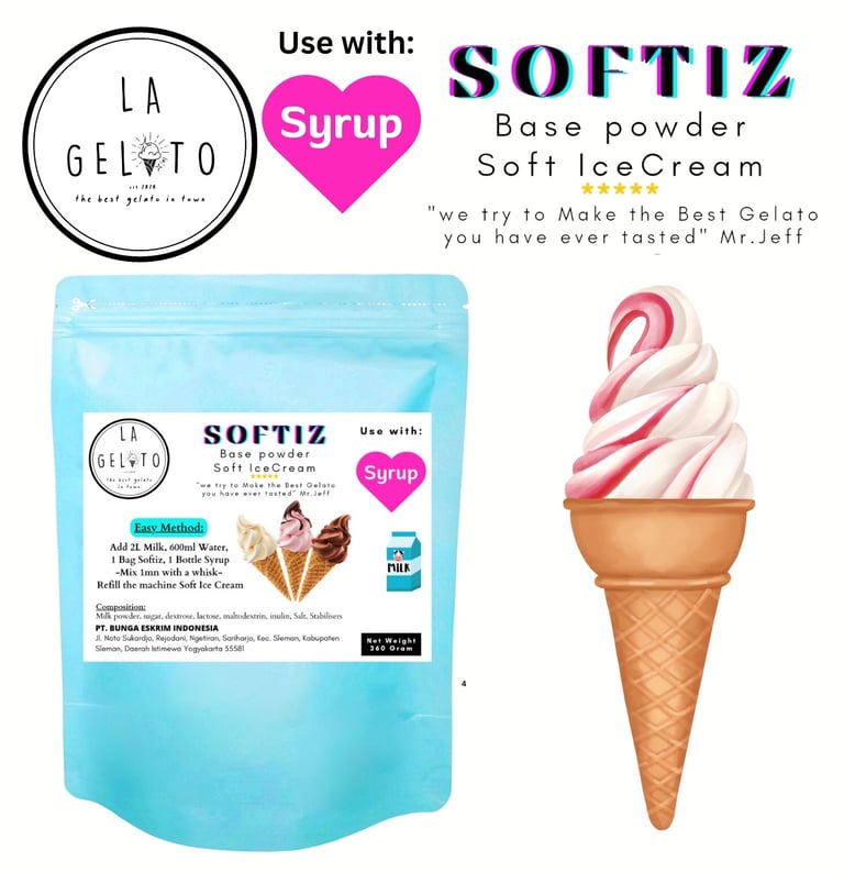 Softiz Sirup, Soft Ice cream Powder with sirup use