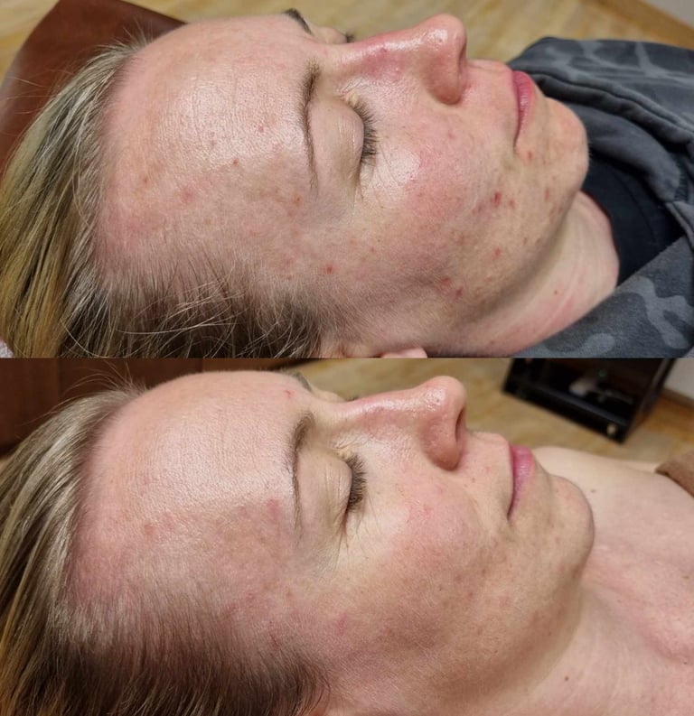 Adult acne breakouts before and after professional treatment in Ashford