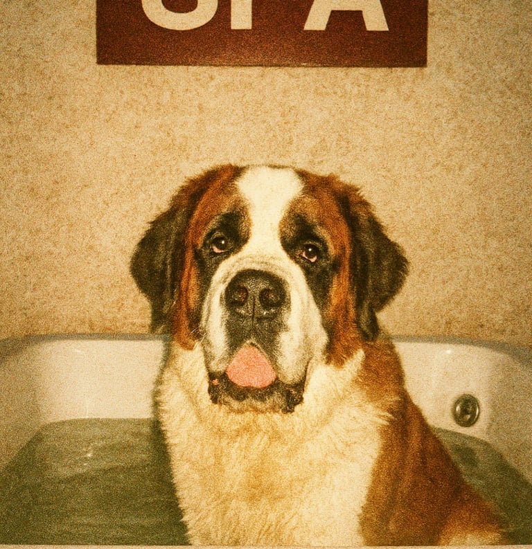 Photo d'un saint Bernard dans un spa pour la journée mondiale du chien