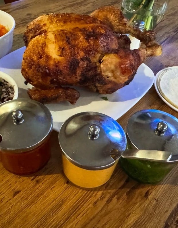 Las Brasas Whole Roast Chicken with sauces