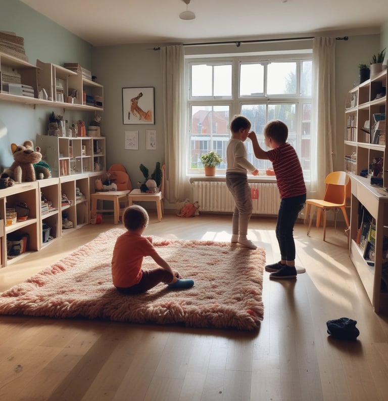 A small group of children participating in a calming nature walk.