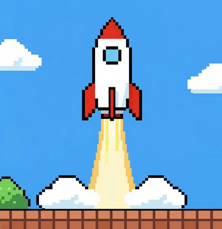 a neon sign with a rocket ship on it