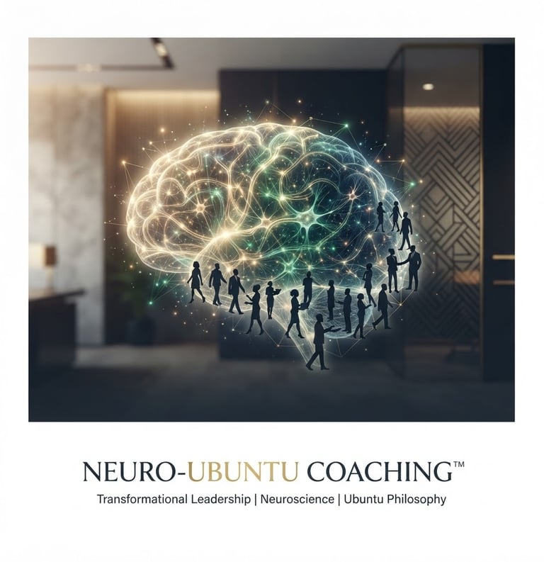 Glowing brain neural network graphic symbolizing neuroscience and transformational leadership coaching.