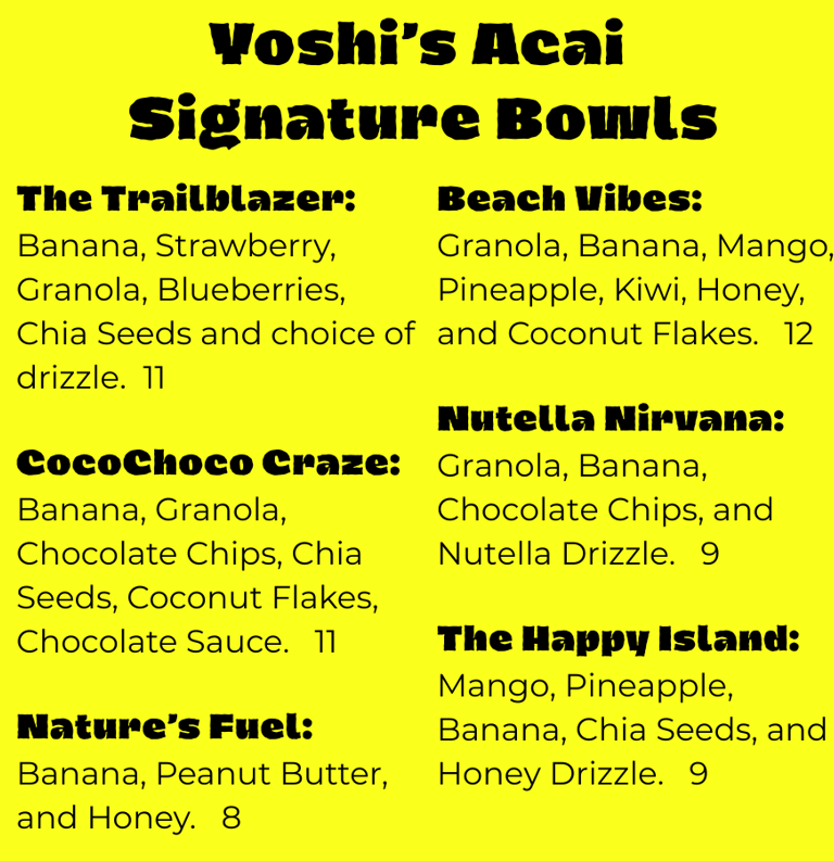Yoshi's Frozen Yogurt Acai Menu Scottsbluff, NE