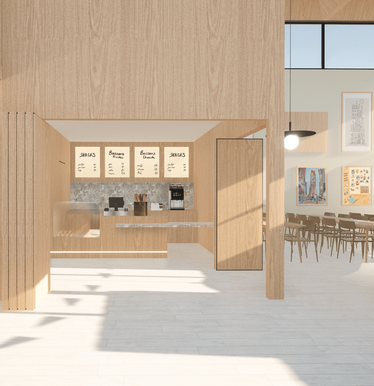 comptoir pour le café modulable avec des portes sur rails