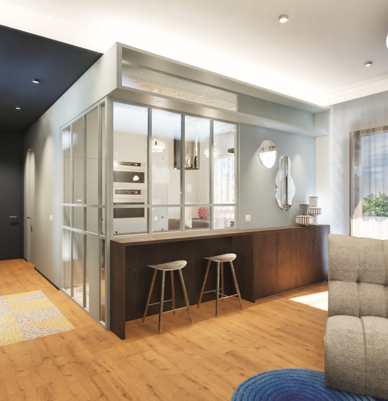 a living room with a couch and a chair