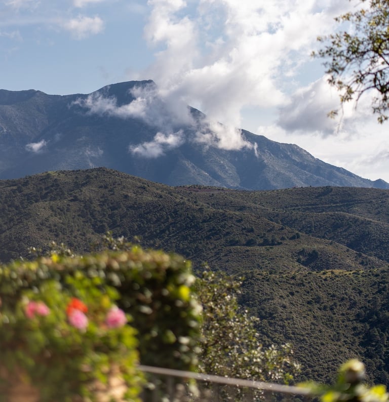 Mountain views wrapped in clouds, seen from Finca Santa Katerina