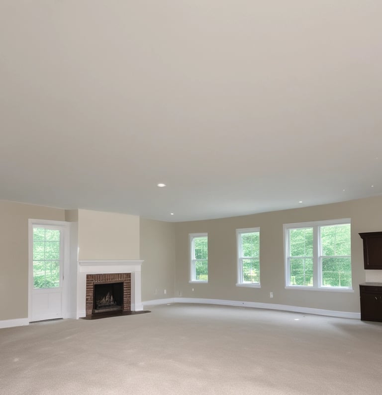 a living room with a fireplace and a fireplace smooth ceiling in Wellesley MA