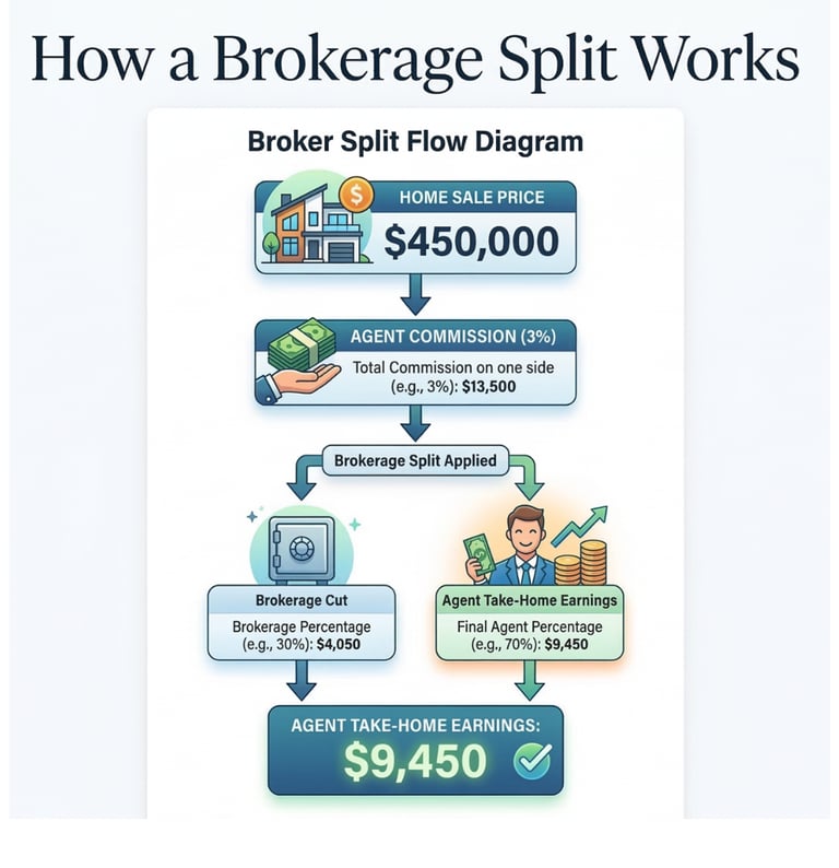 3D image of how real estate brokerage splits work