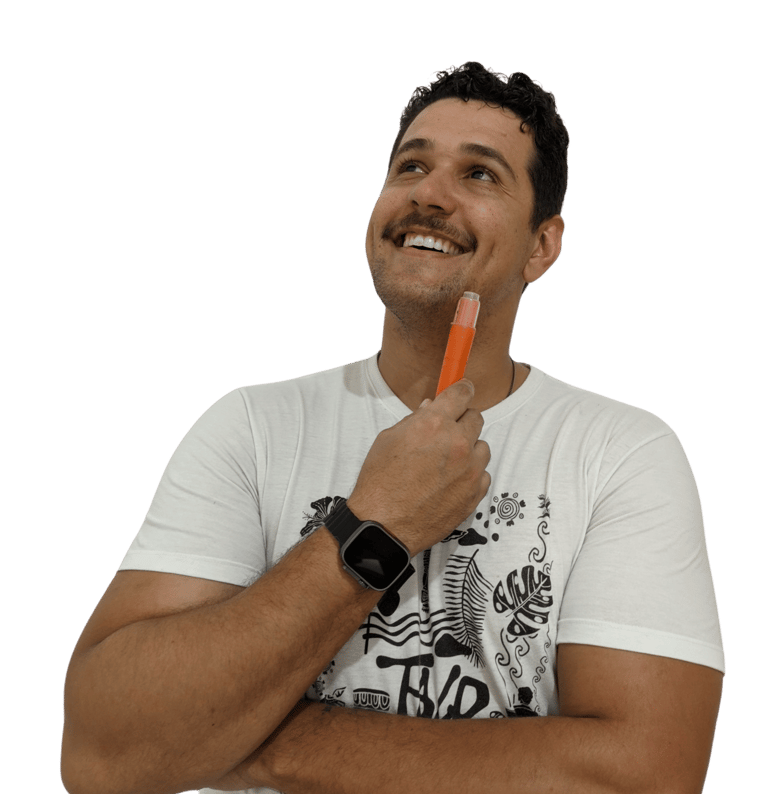 um homem segurando uma caneta de quadro