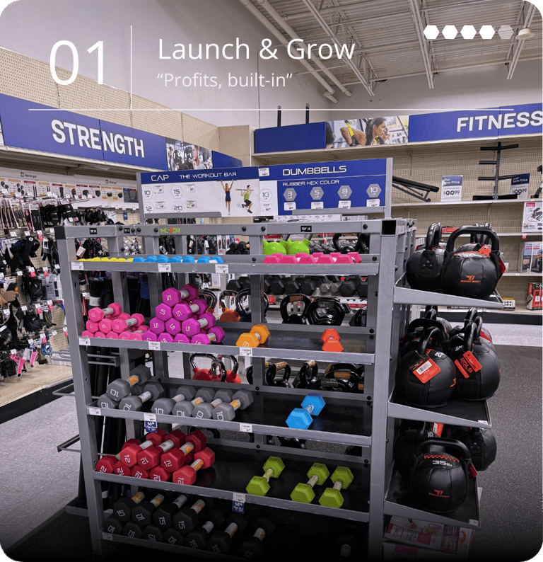 CAP Barbell's strong retail presence. Our best-selling dumbbells stocked in a major US retailer.