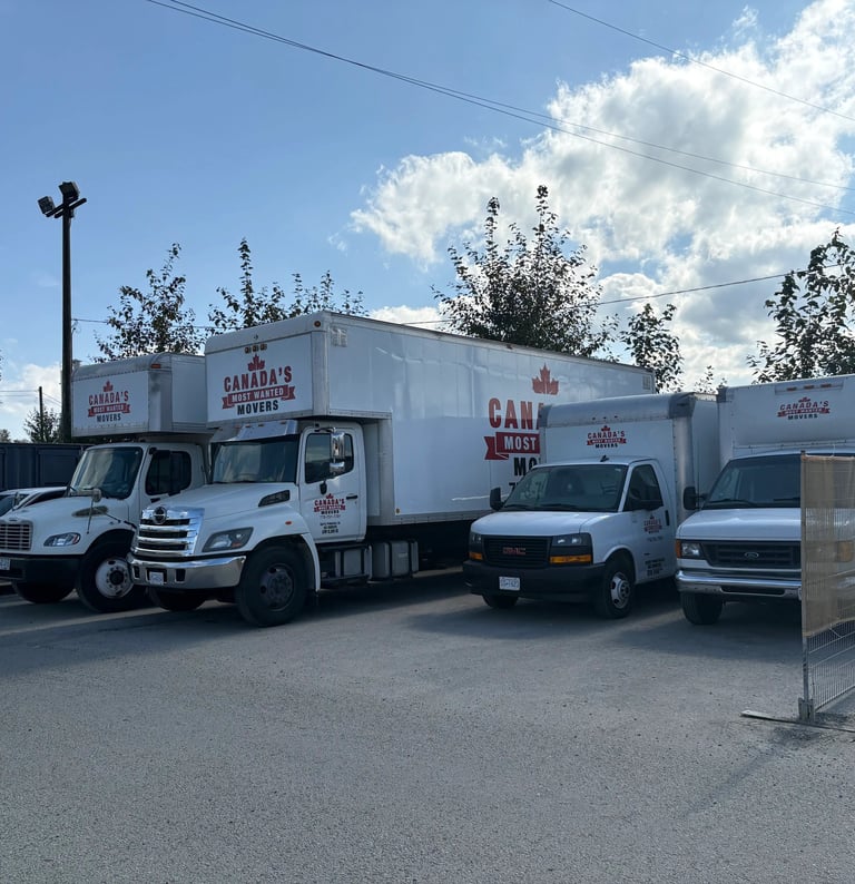 Canada’s Most Wanted Movers fleet lined up in a secure Port Coquitlam lot before dispatch.