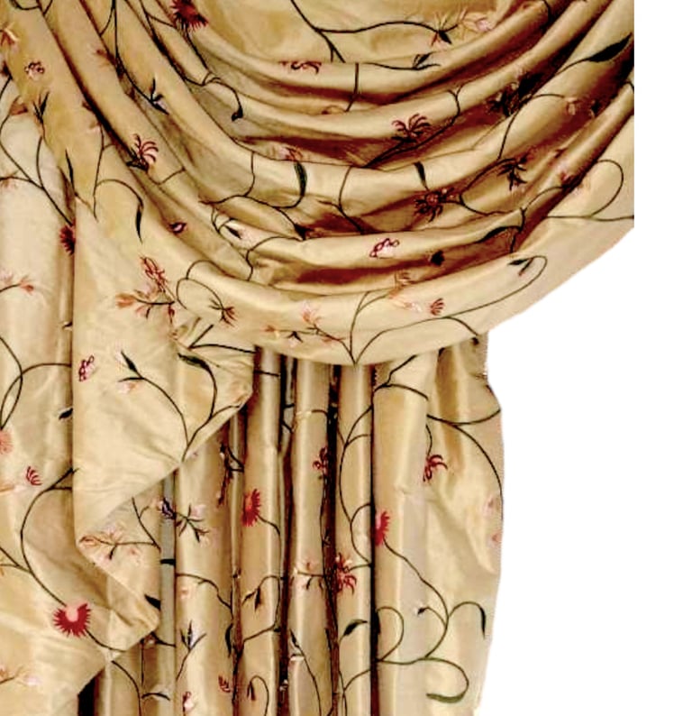 silk curtain curtain window  draperies with an embroidered  floral pattern