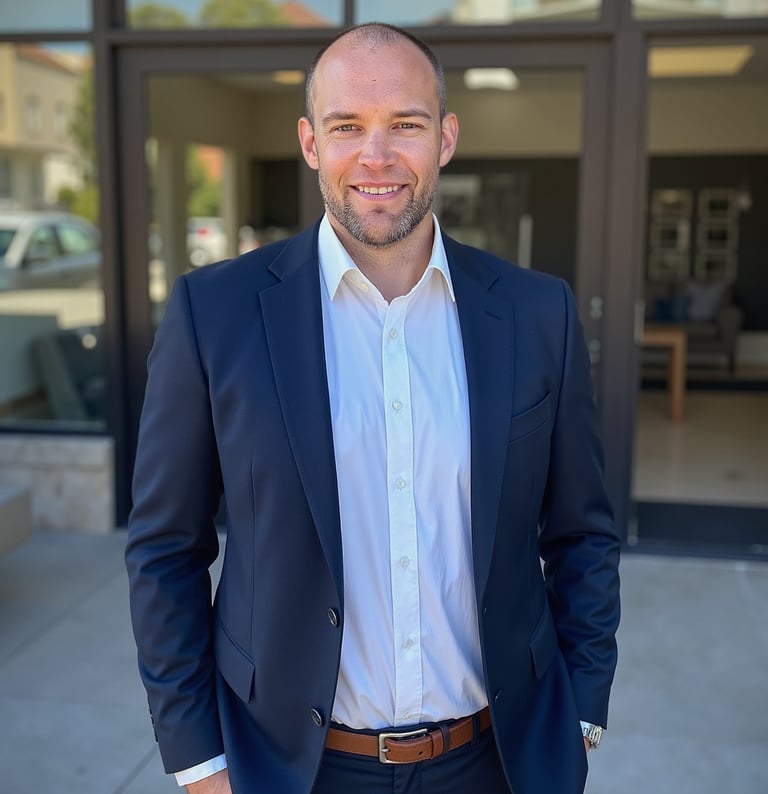 a man in a suit and a white shirt