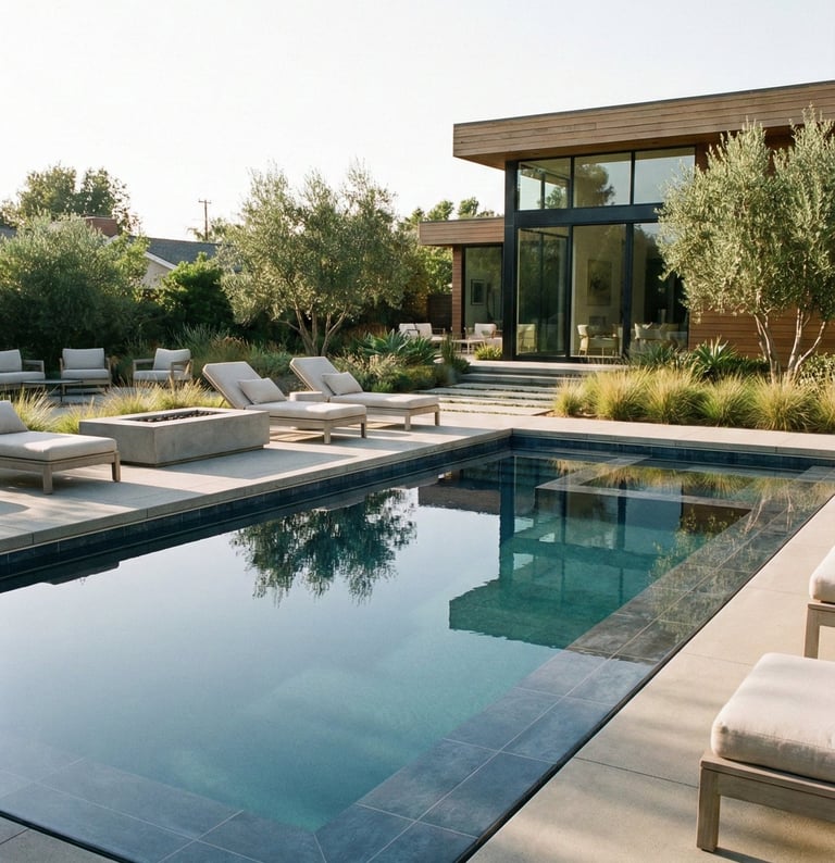 Swimming pool with pristine, clean, clear water after repairs