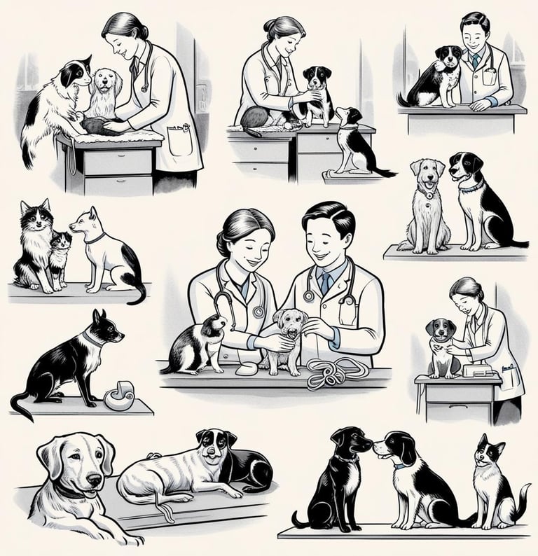 Veterinarians helping pets in a clinic setting