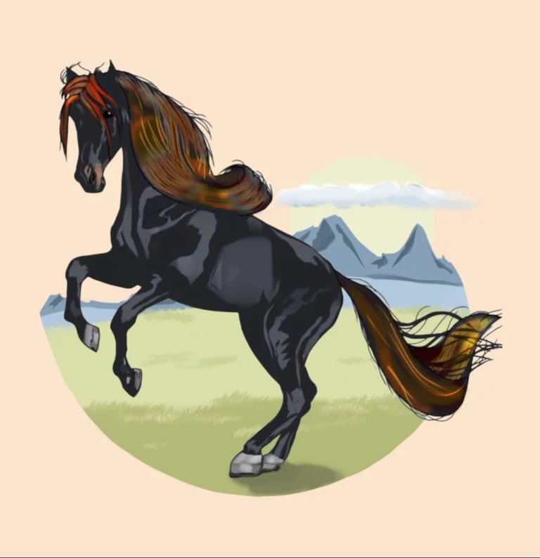 wild horse rearing with mountains in the background