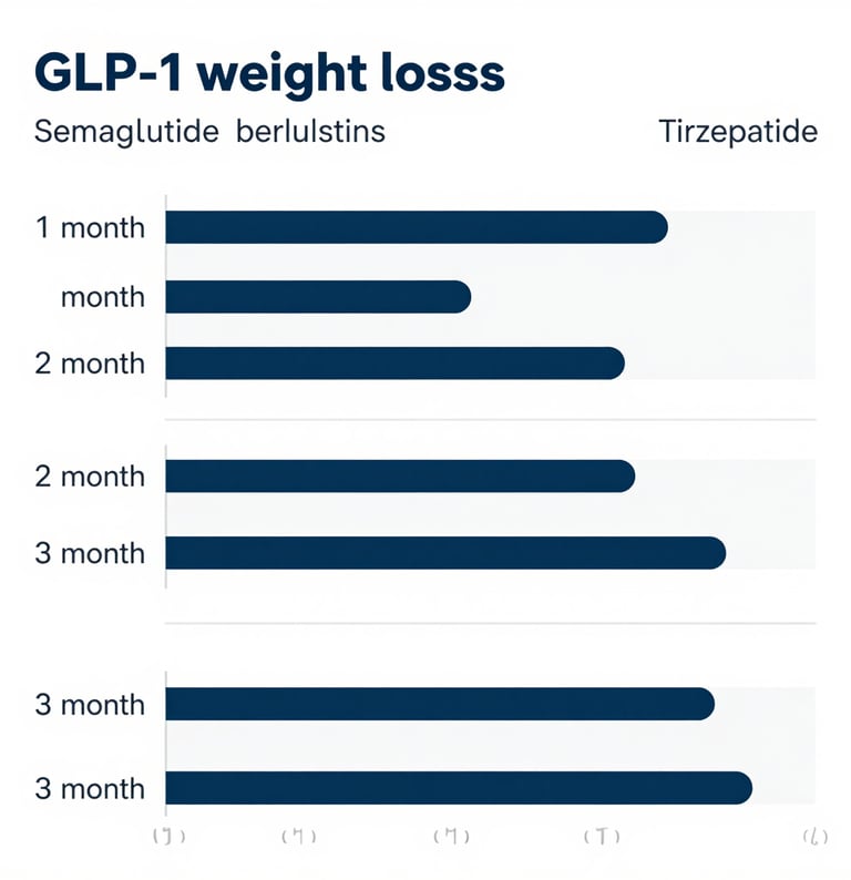 GLP-1 results comparison showing semaglutide versus tirzepatide 3-month weight loss with Yucca Healt