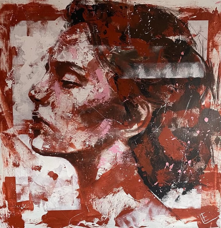 vrouw rood 80 x80 cm.