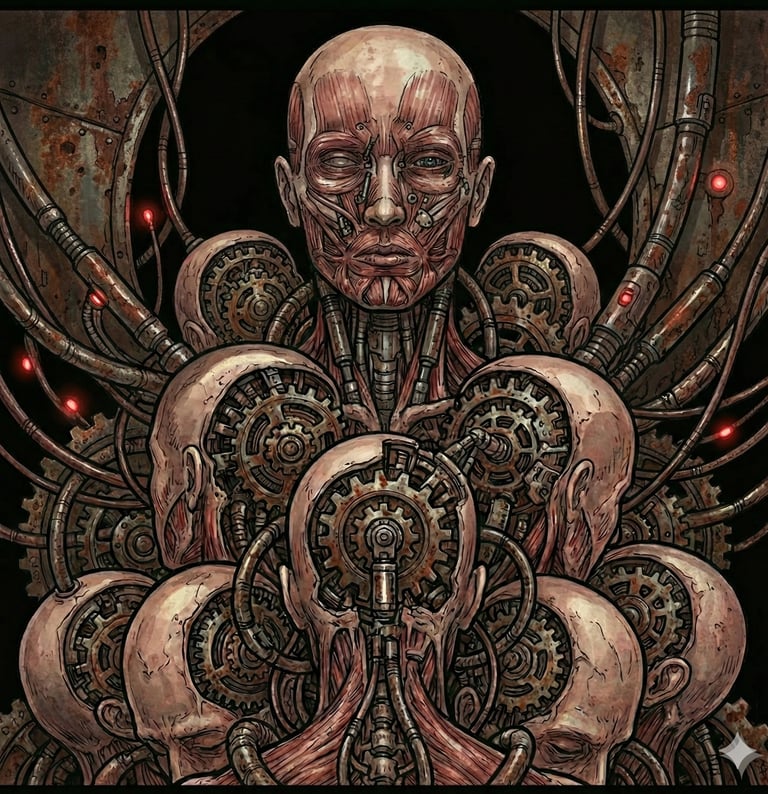 a man with a large head of hair and a clock on his face