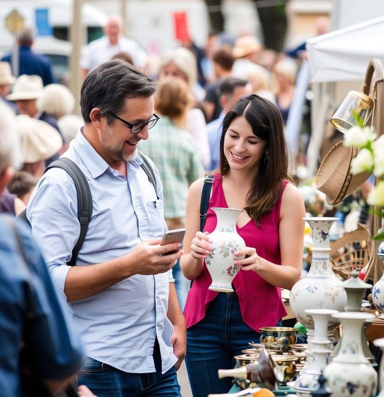 Des chineurs dans une brocante vide-greniers
