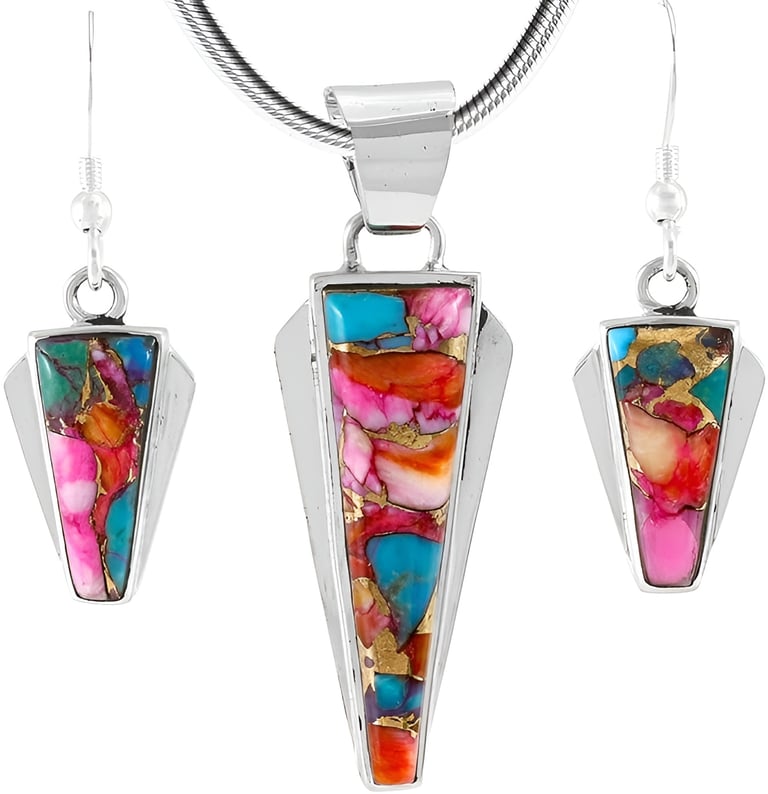 Colorful Modernist Streling Necklace. Spiny Oyster, Turquoise