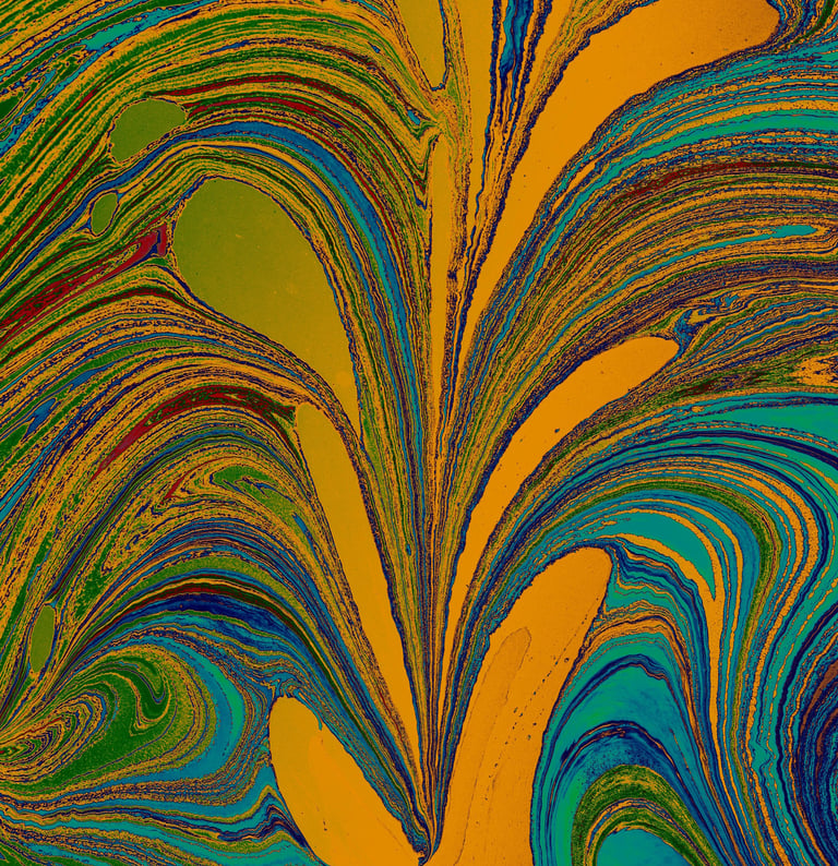 a painting of a bird with a yellow and blue background
