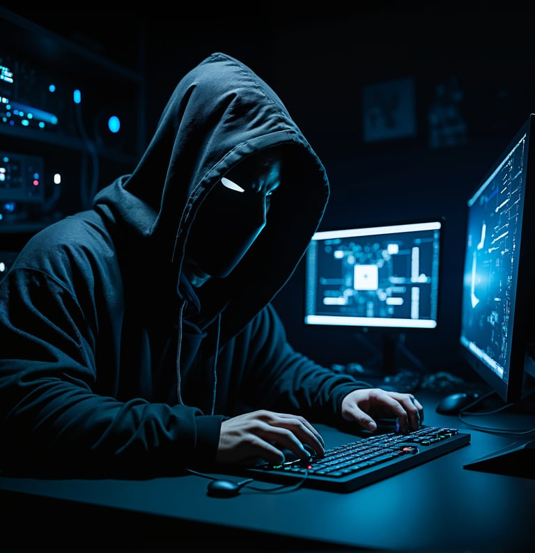 a person in a hoodie is sitting at a computer