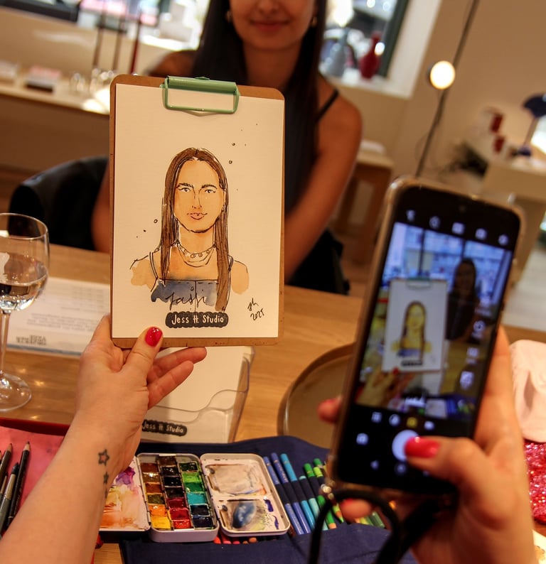 Live-zeichnen buchen Schnellportrait für Firmenveranstaltungen, Fashion und Beauty Events Firmenfeiern zur Kundenbindung