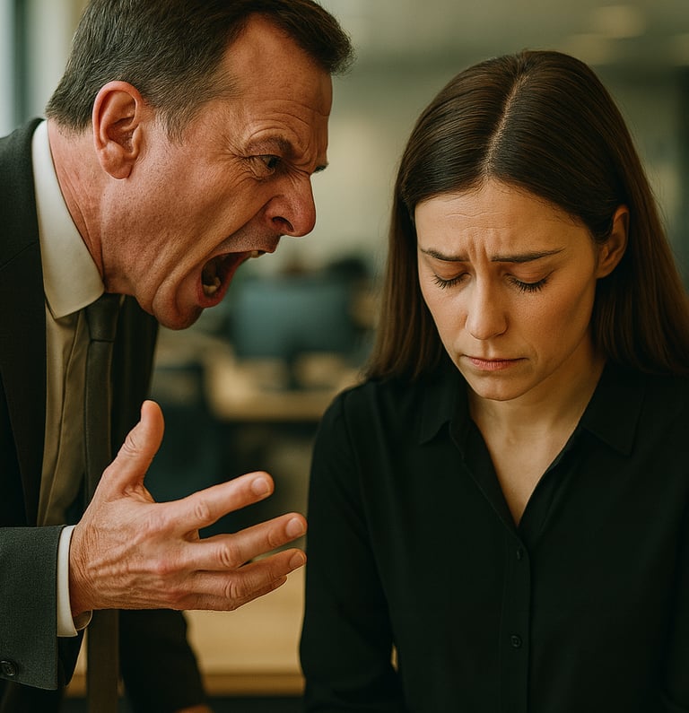 Representação de uma cena de assédio no trabalho.